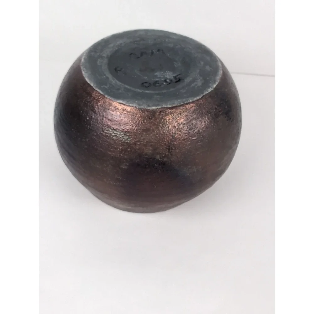 Raku Pottery Iridescent Vase W/ Dolphins, Artist Signed CAM  2.5